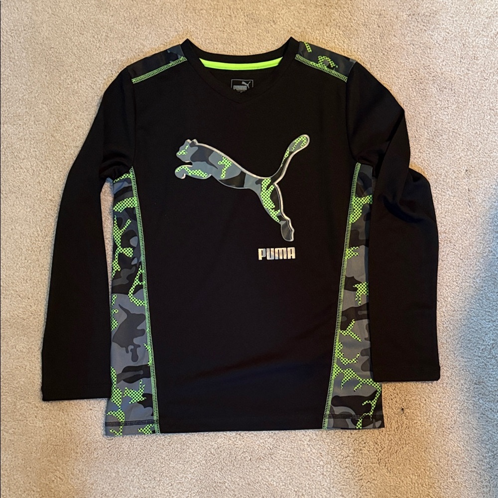 Puma Black and Green Kids Long Sleeve Shirt